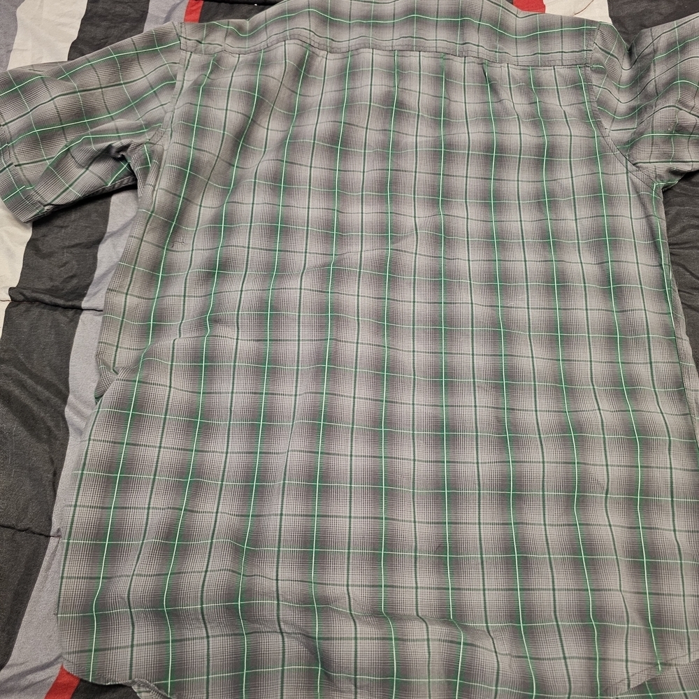 Nautica Short-Sleeve Plaid Button-Down Shirt - Gray with Green (#3) - Picture 7 of 7